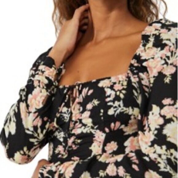 Free People Hilary Print Boho Top Black Floral Size M - Picture 4 of 14